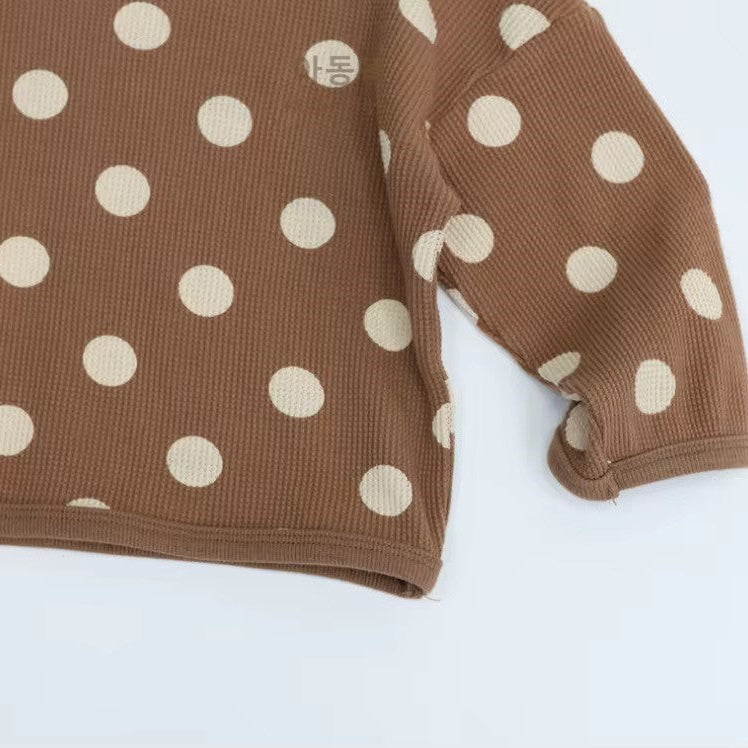 Waffle Polka Dot Long Sleeve Tee (Caramel)
